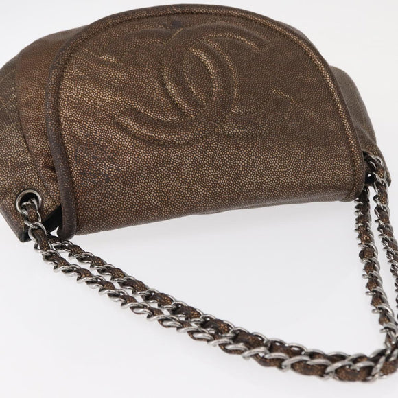 CHANEL Chain Shoulder Bag Caviar Skin Brown Silver CC Auth 152234