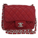 CHANEL Mini Materasse 17 Chain Shoulder Bag Lamb Skin Red Silver CC Auth 152236V-1
