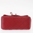 CHANEL Mini Materasse 17 Chain Shoulder Bag Lamb Skin Red Silver CC Auth 152236V-11