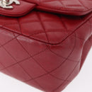 CHANEL Mini Materasse 17 Chain Shoulder Bag Lamb Skin Red Silver CC Auth 152236V-13
