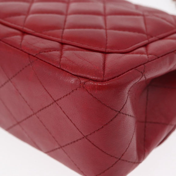 CHANEL Mini Materasse 17 Chain Shoulder Bag Lamb Skin Red Silver CC Auth 152236V