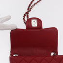 CHANEL Mini Materasse 17 Chain Shoulder Bag Lamb Skin Red Silver CC Auth 152236V-18