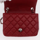CHANEL Mini Materasse 17 Chain Shoulder Bag Lamb Skin Red Silver CC Auth 152236V-19