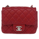 CHANEL Mini Materasse 17 Chain Shoulder Bag Lamb Skin Red Silver CC Auth 152236V-2