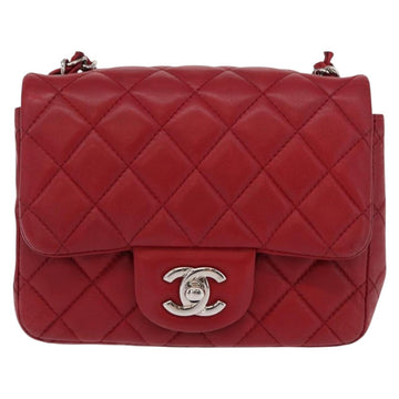 CHANEL Mini Materasse 17 Chain Shoulder Bag Lamb Skin Red Silver CC Auth 152236V - 0