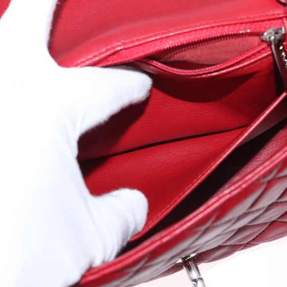 CHANEL Mini Materasse 17 Chain Shoulder Bag Lamb Skin Red Silver CC Auth 152236V