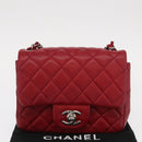 CHANEL Mini Materasse 17 Chain Shoulder Bag Lamb Skin Red Silver CC Auth 152236V-30