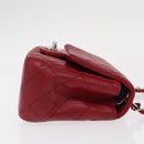 CHANEL Mini Materasse 17 Chain Shoulder Bag Lamb Skin Red Silver CC Auth 152236V-4