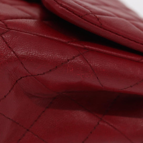 CHANEL Mini Materasse 17 Chain Shoulder Bag Lamb Skin Red Silver CC Auth 152236V