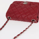 CHANEL Mini Materasse 17 Chain Shoulder Bag Lamb Skin Red Silver CC Auth 152236V-7