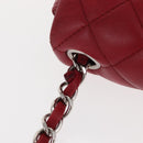 CHANEL Mini Materasse 17 Chain Shoulder Bag Lamb Skin Red Silver CC Auth 152236V-8