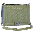 CHANEL Chain Boy Chanel Shoulder Bag Patent leather Green Blue CC Auth 152239-1