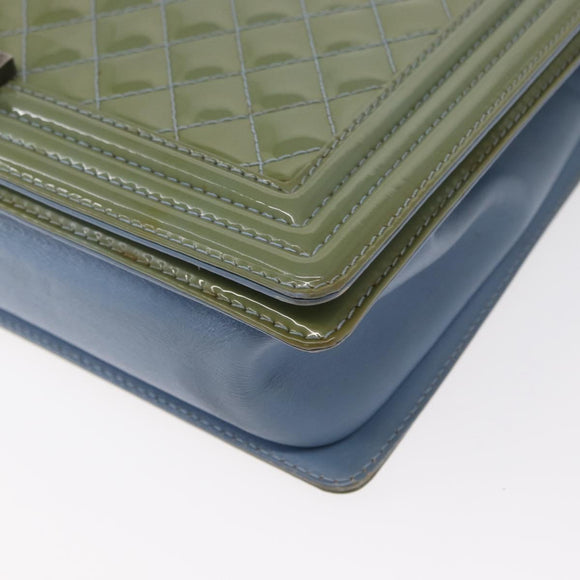 CHANEL Chain Boy Chanel Shoulder Bag Patent leather Green Blue CC Auth 152239