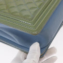 CHANEL Chain Boy Chanel Shoulder Bag Patent leather Green Blue CC Auth 152239-15