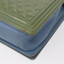 CHANEL Chain Boy Chanel Shoulder Bag Patent leather Green Blue CC Auth 152239-16