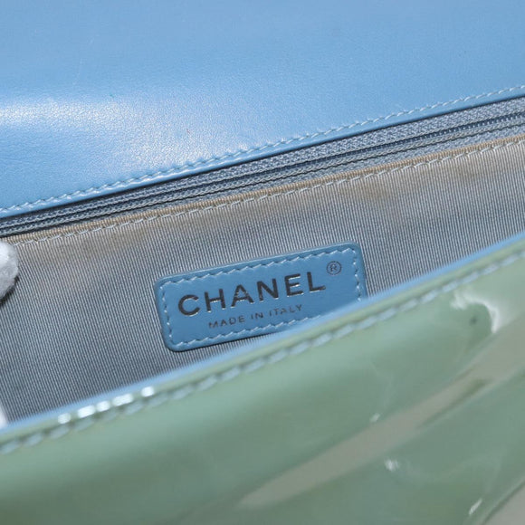 CHANEL Chain Boy Chanel Shoulder Bag Patent leather Green Blue CC Auth 152239