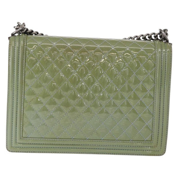 CHANEL Chain Boy Chanel Shoulder Bag Patent leather Green Blue CC Auth 152239 - 0