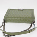 CHANEL Chain Boy Chanel Shoulder Bag Patent leather Green Blue CC Auth 152239-6