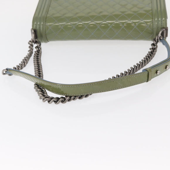 CHANEL Chain Boy Chanel Shoulder Bag Patent leather Green Blue CC Auth 152239