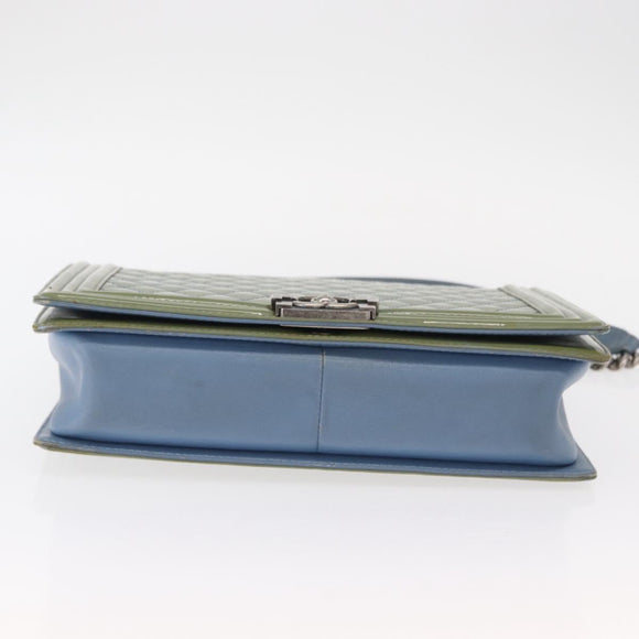 CHANEL Chain Boy Chanel Shoulder Bag Patent leather Green Blue CC Auth 152239