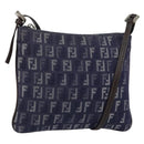 FENDI Zucchino Canvas Shoulder Bag Navy Silver Auth 152243-1