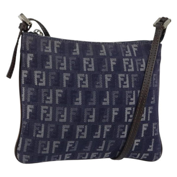 FENDI Zucchino Canvas Shoulder Bag Navy Silver Auth 152243