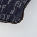 FENDI Zucchino Canvas Shoulder Bag Navy Silver Auth 152243-9