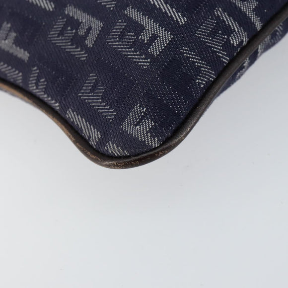 FENDI Zucchino Canvas Shoulder Bag Navy Silver Auth 152243