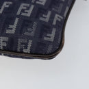 FENDI Zucchino Canvas Shoulder Bag Navy Silver Auth 152243-15