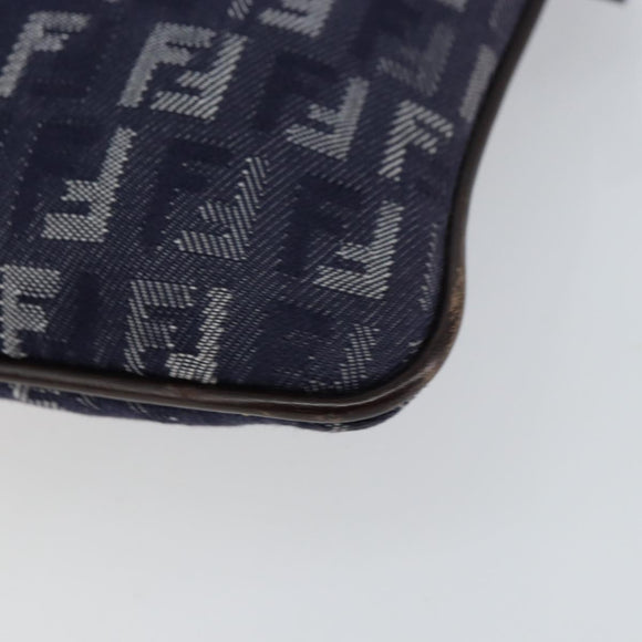 FENDI Zucchino Canvas Shoulder Bag Navy Silver Auth 152243