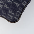 FENDI Zucchino Canvas Shoulder Bag Navy Silver Auth 152243-16