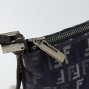 FENDI Zucchino Canvas Shoulder Bag Navy Silver Auth 152243-14