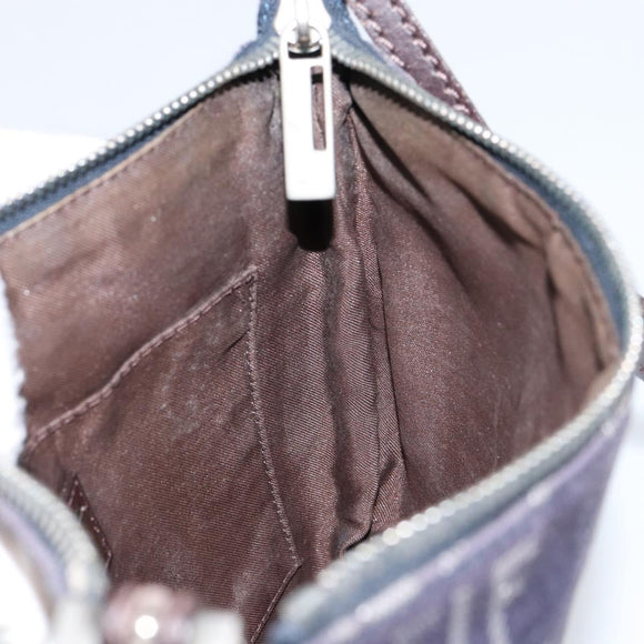 FENDI Zucchino Canvas Shoulder Bag Navy Silver Auth 152243