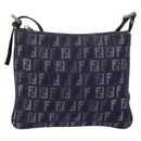 FENDI Zucchino Canvas Shoulder Bag Navy Silver Auth 152243-13