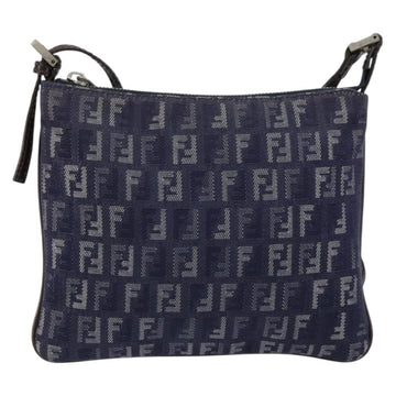 FENDI Zucchino Canvas Shoulder Bag Navy Silver Auth 152243 - 0