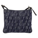 FENDI Zucchino Canvas Shoulder Bag Navy Silver Auth 152243-3