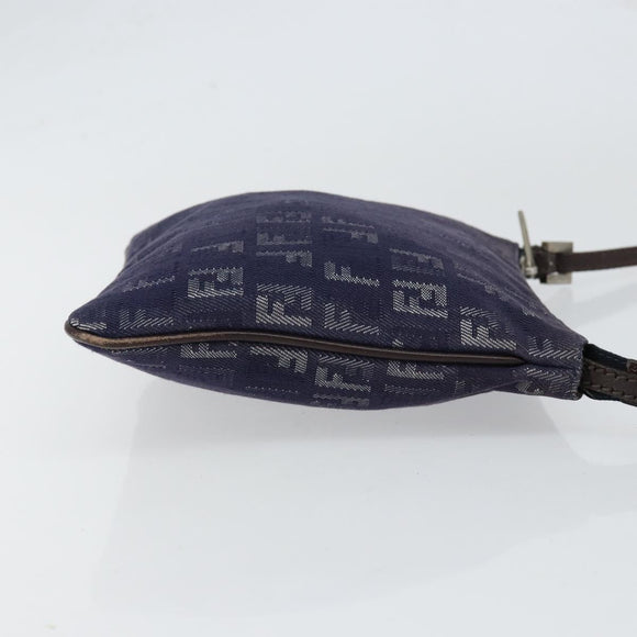 FENDI Zucchino Canvas Shoulder Bag Navy Silver Auth 152243