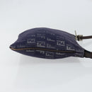 FENDI Zucchino Canvas Shoulder Bag Navy Silver Auth 152243-4