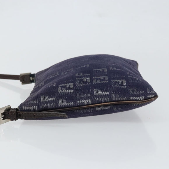 FENDI Zucchino Canvas Shoulder Bag Navy Silver Auth 152243