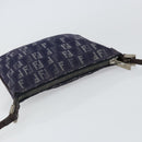 FENDI Zucchino Canvas Shoulder Bag Navy Silver Auth 152243-6