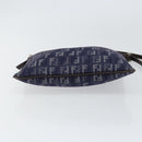 FENDI Zucchino Canvas Shoulder Bag Navy Silver Auth 152243-5