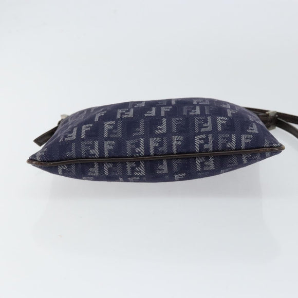 FENDI Zucchino Canvas Shoulder Bag Navy Silver Auth 152243