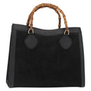 GUCCI Bamboo Hand Bag Suede Leather Black Gold 002 1186 0260 Auth 152254-1