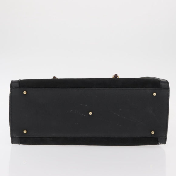 GUCCI Bamboo Hand Bag Suede Leather Black Gold 002 1186 0260 Auth 152254
