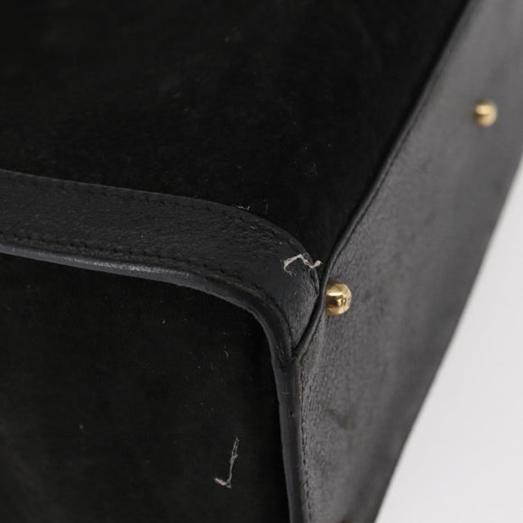 GUCCI Bamboo Hand Bag Suede Leather Black Gold 002 1186 0260 Auth 152254