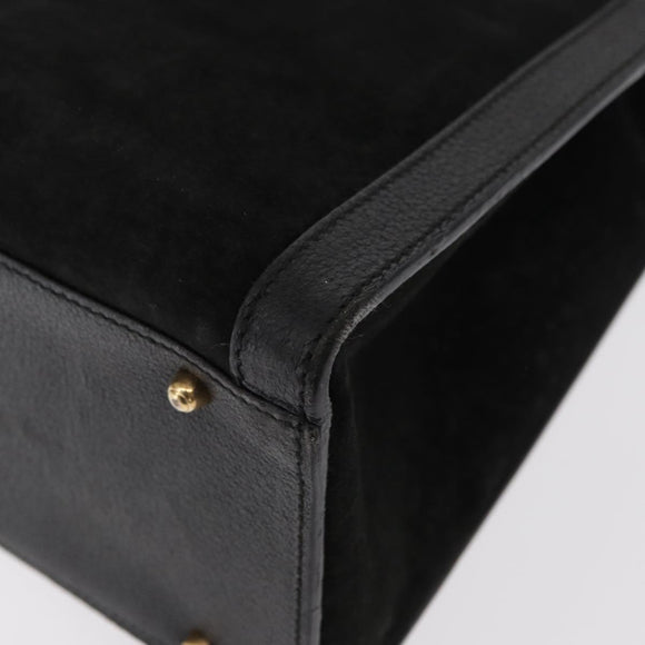 GUCCI Bamboo Hand Bag Suede Leather Black Gold 002 1186 0260 Auth 152254