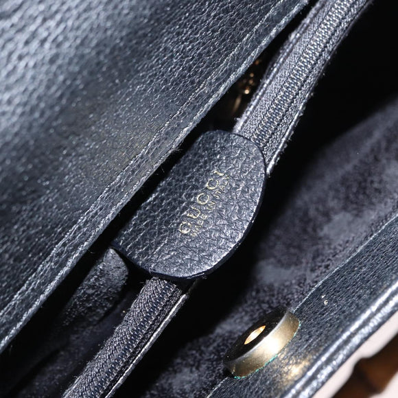 GUCCI Bamboo Hand Bag Suede Leather Black Gold 002 1186 0260 Auth 152254