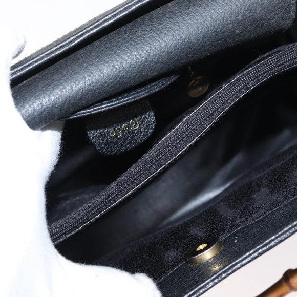GUCCI Bamboo Hand Bag Suede Leather Black Gold 002 1186 0260 Auth 152254
