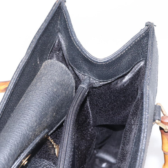 GUCCI Bamboo Hand Bag Suede Leather Black Gold 002 1186 0260 Auth 152254