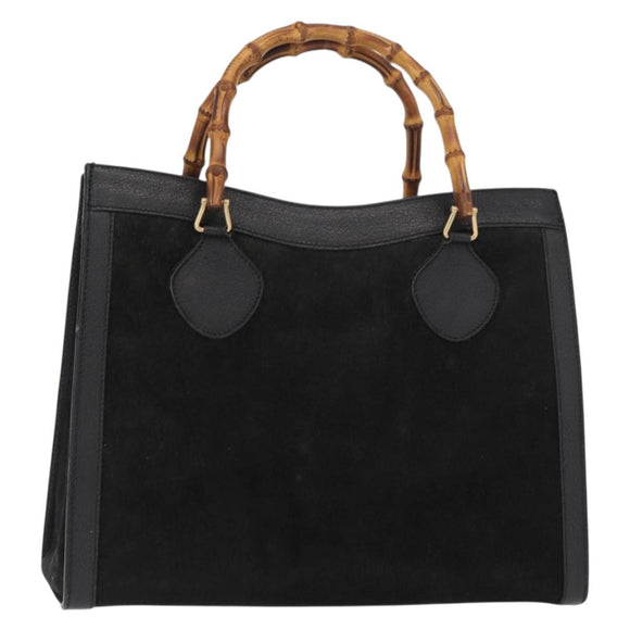 GUCCI Bamboo Hand Bag Suede Leather Black Gold 002 1186 0260 Auth 152254